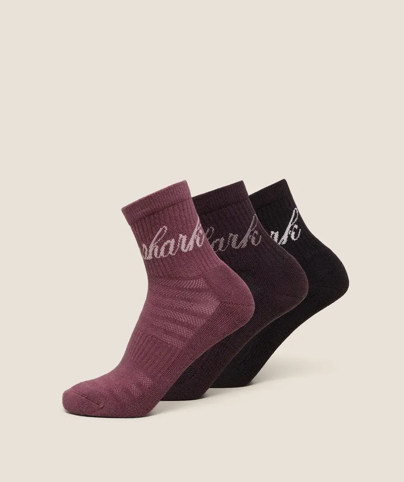 Gymshark Cursive Wordmark Graphic Midi 3pk - Black/Cherry Purple/Reset Pink