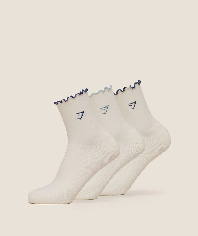 Gymshark Midi Frill Socks 3pk - Bench Blue/Worn Blue/Compound Blue
