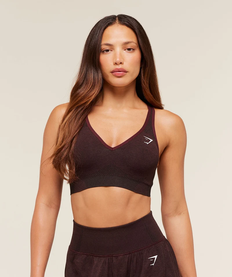 Gymshark Vital Seamless V Neck Sports Bra - Rich Maroon/Marl