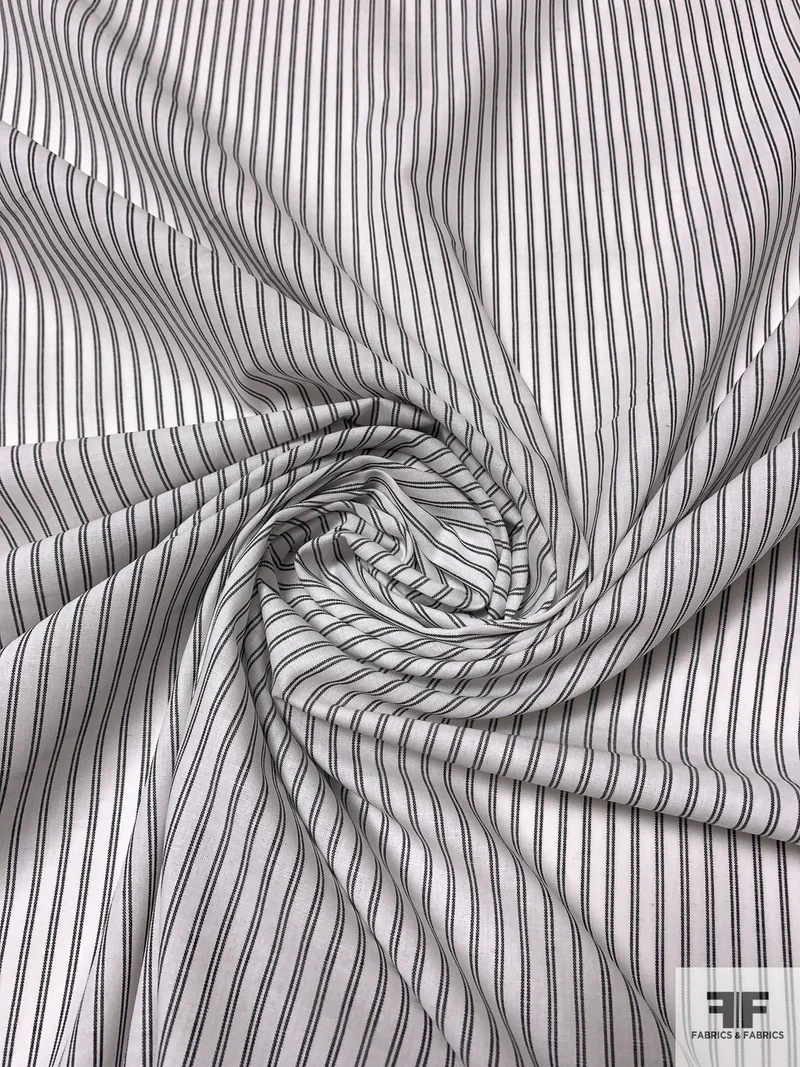 Made in Japan Vertical Striped Cotton Shirting - Off-White / Black