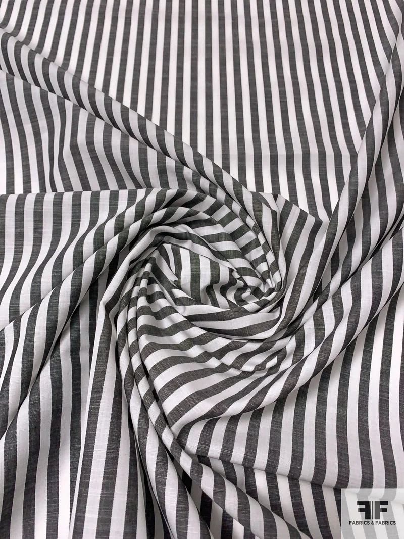 Made in Japan Vertical Striped Cotton Shirting - Off-White / Off-Black
