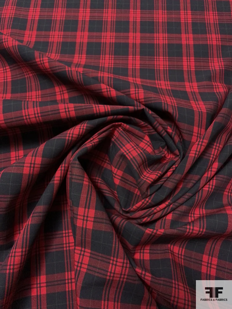 Made in Japan Plaid Cotton Shirting - Red / Black
