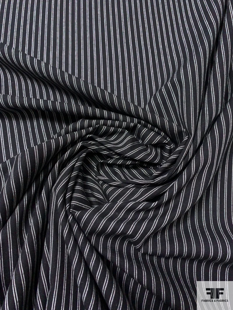 Made in Japan Vertical Striped Cotton Shirting - Black / Off-White