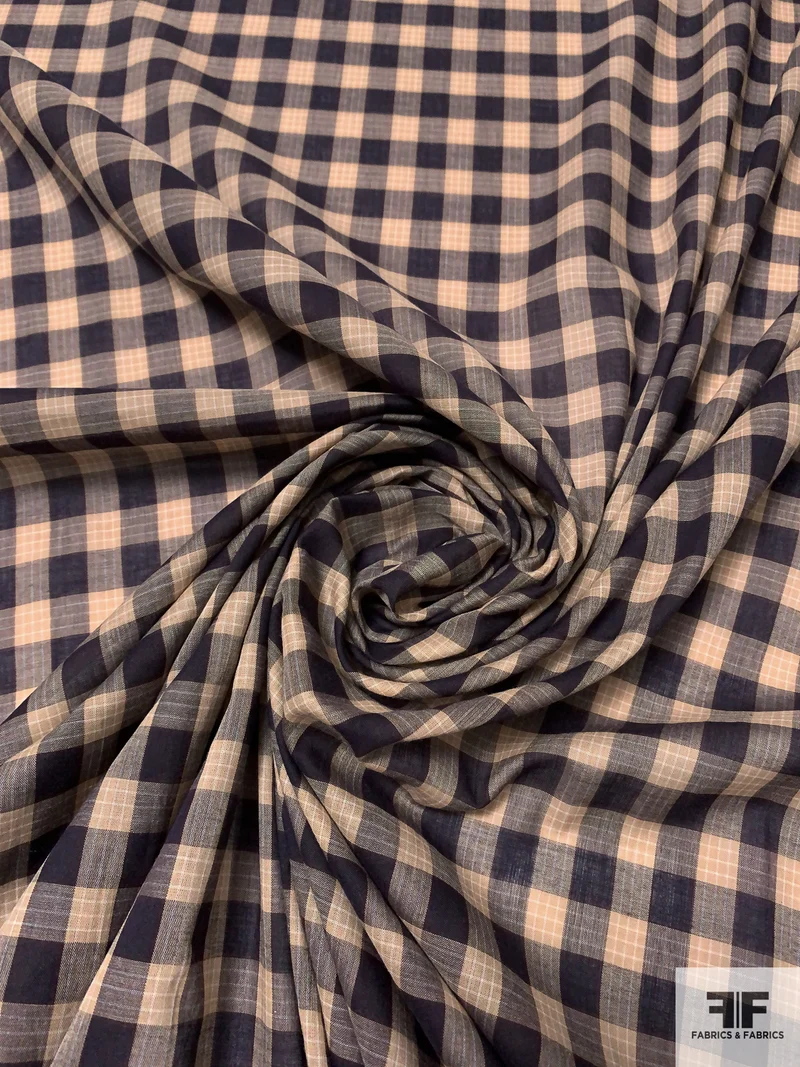 Made in Japan Plaid Cotton Shirting - Tan / Black / Off-White