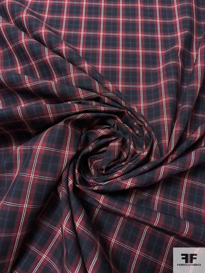Made in Japan Plaid Cotton Shirting - Maroon / Navy / Evergreen / White