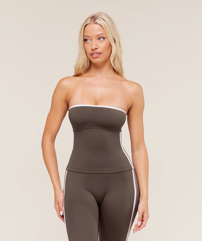 Gymshark Piping Bandeau With Shelf - Walnut Brown/Chestnut Pink/Soft White
