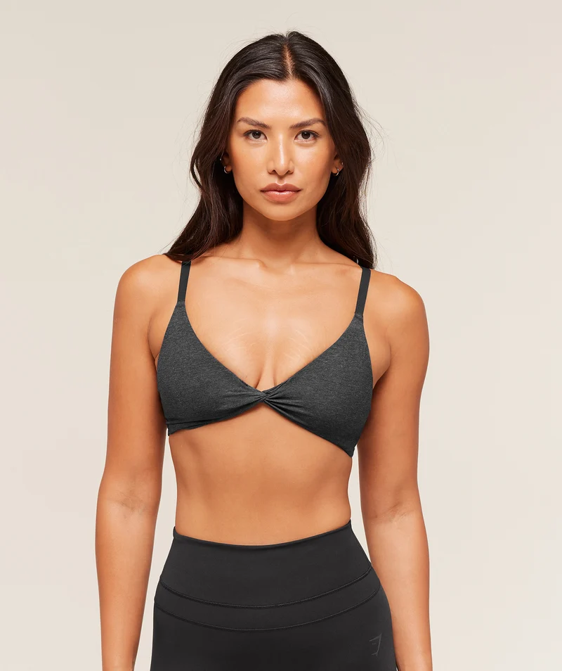 Gymshark Cotton Twist Front Bralette - Bros Midnight Black Marl