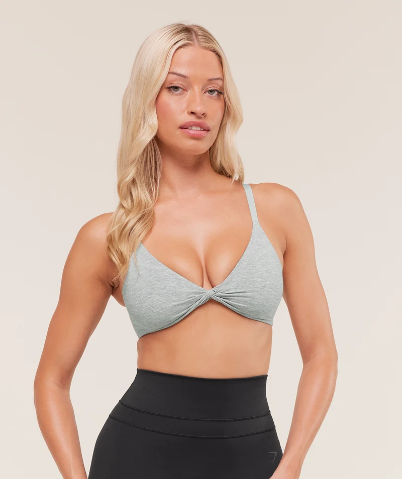 Gymshark Cotton Twist Front Bralette - Light Grey Core Marl