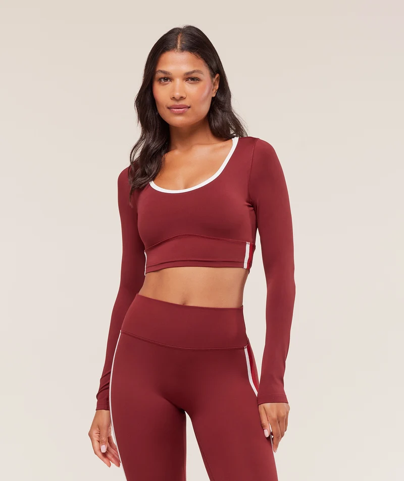 Gymshark Piping Long Sleeve Crop Top - Sets Red/Carmine Red/Soft White