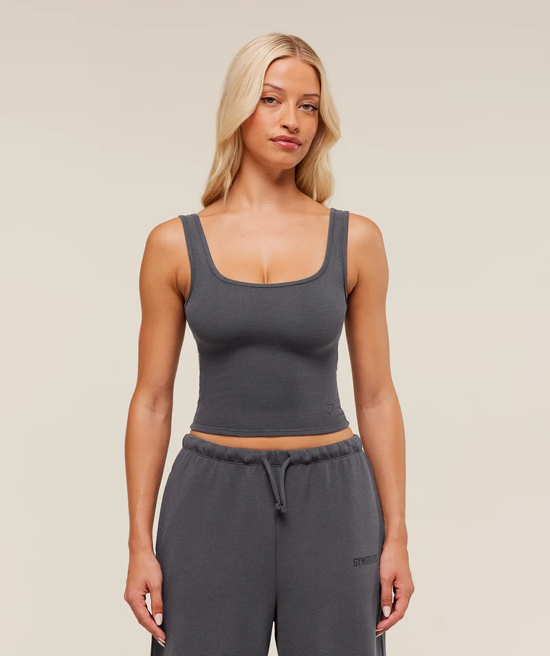 Gymshark Waffle Cropped Tank - Onyx Grey