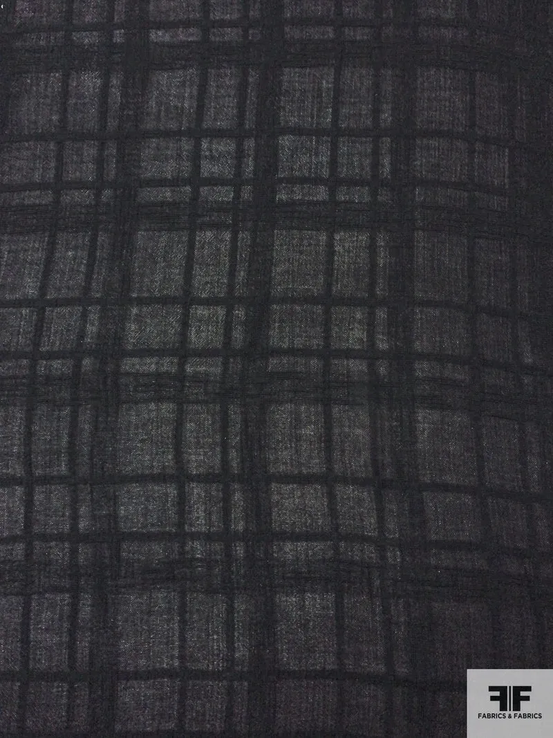Windowpane Lightweight Wool-Cotton Gauze - Black