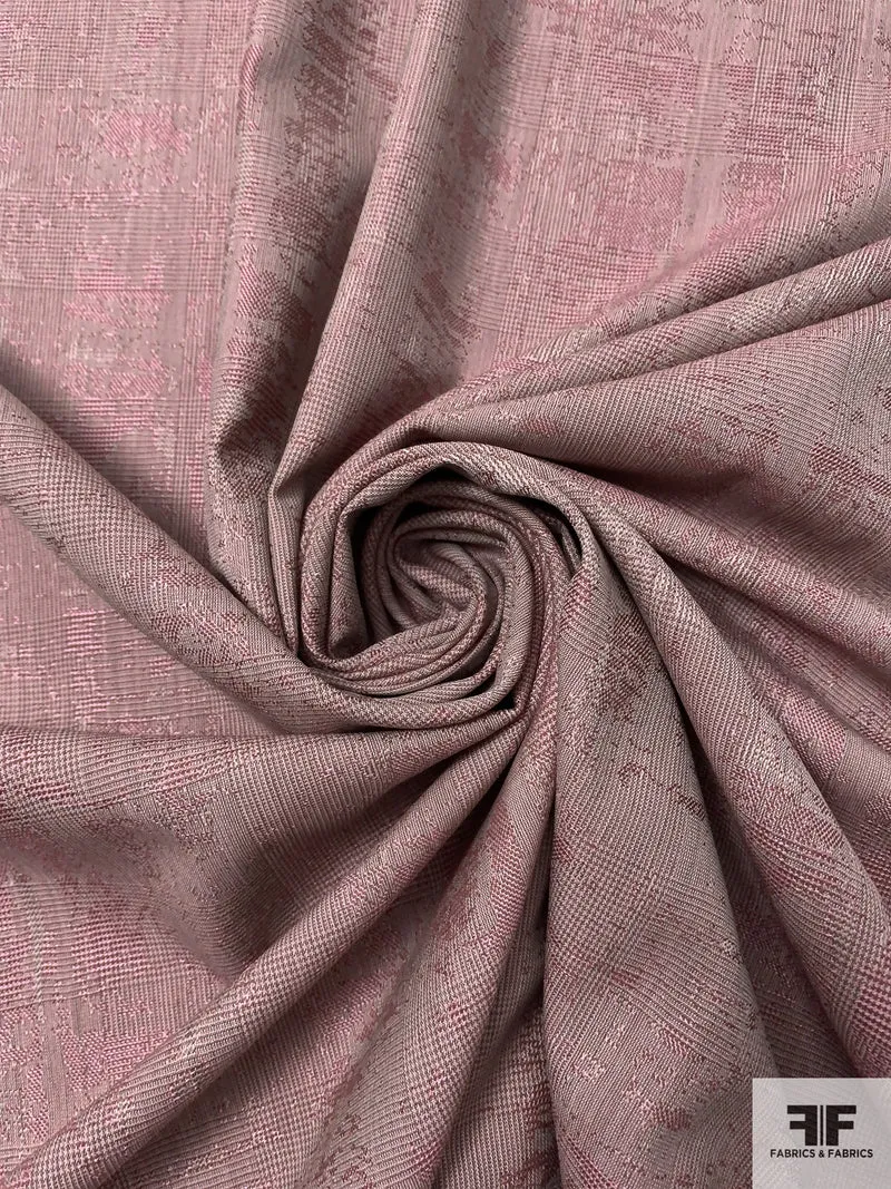 Fine Jacquard Glen Plaid Wool Suiting - Dusty Pink / Light Beige