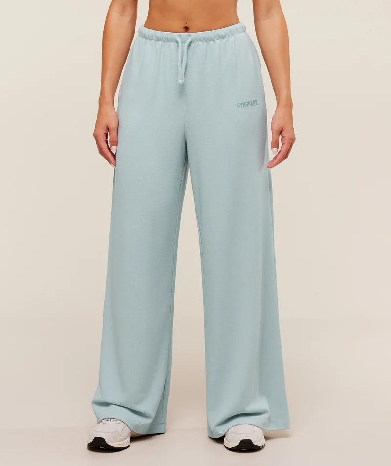 Gymshark Waffle Wide Leg Pants - Smoke Blue