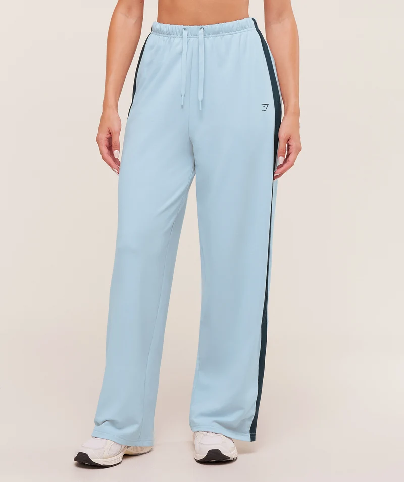 Gymshark Retro Stripe Snap Pants - Smoke Blue/Deep Petrol Blue