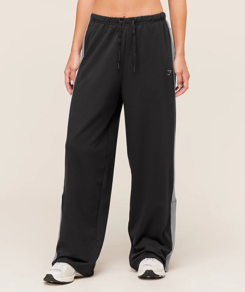 Gymshark Retro Stripe Snap Pants - Black/Medium Grey