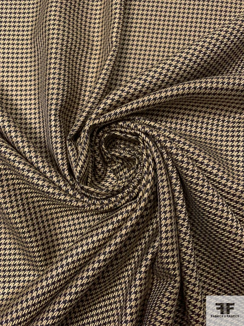 Italian Mini Houndstooth Fine Wool Suiting - Champagne Gold / Black