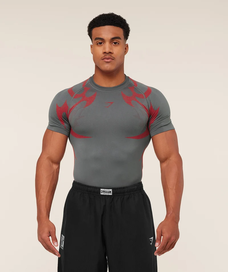 Gymshark Storm Seamless T-Shirt - Dark Grey/Zesty Red