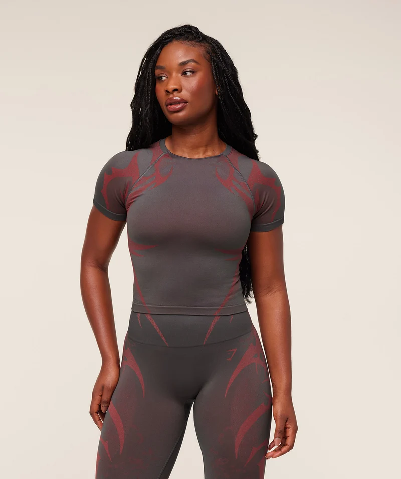 Gymshark Storm Seamless Short Sleeve Top - Dark Grey/Zesty Red