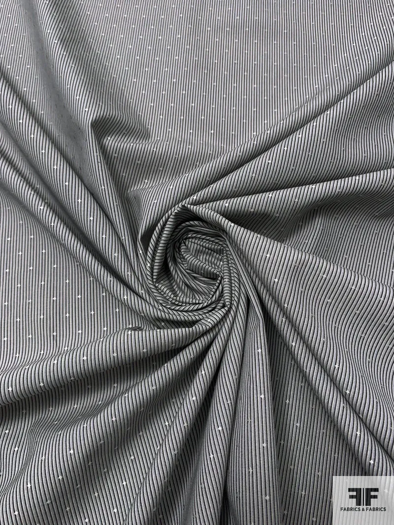 Vertical Pinstriped Yarn-Dyed Dobby Cotton Shirting - Shades of Grey / Beige
