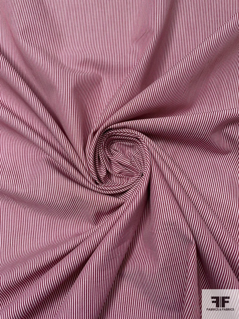 Vertical Pinstriped Yarn-Dyed Cotton Shirting - Wine Red / White