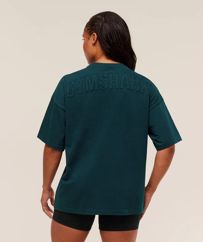 Gymshark Power Washed Oversized T-Shirt - Deep Petrol Blue/Acid Wash Small Ball