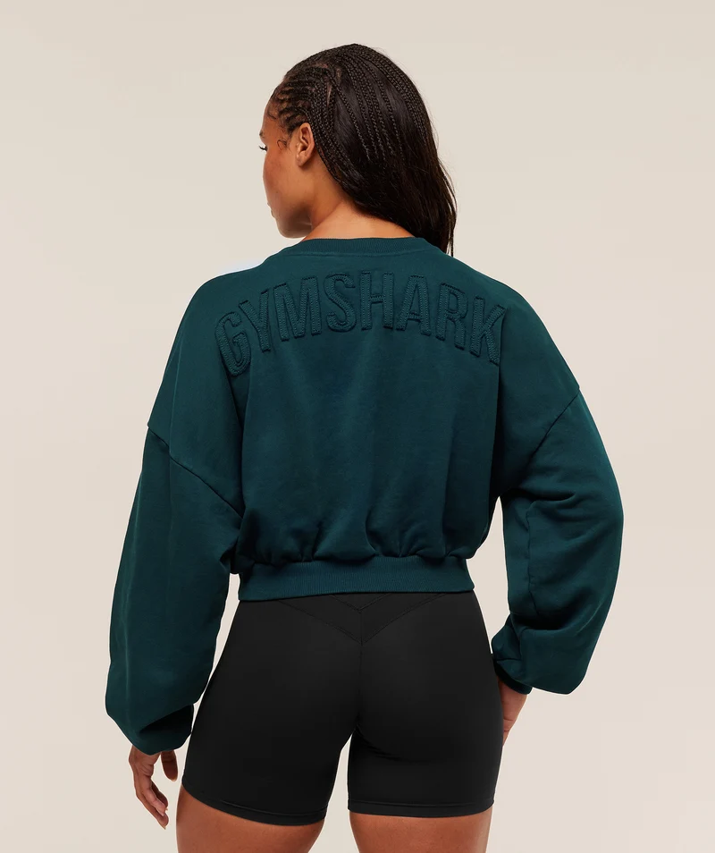 Gymshark Power Washed Sweat Top - Deep Petrol Blue/Acid Wash Small Ball