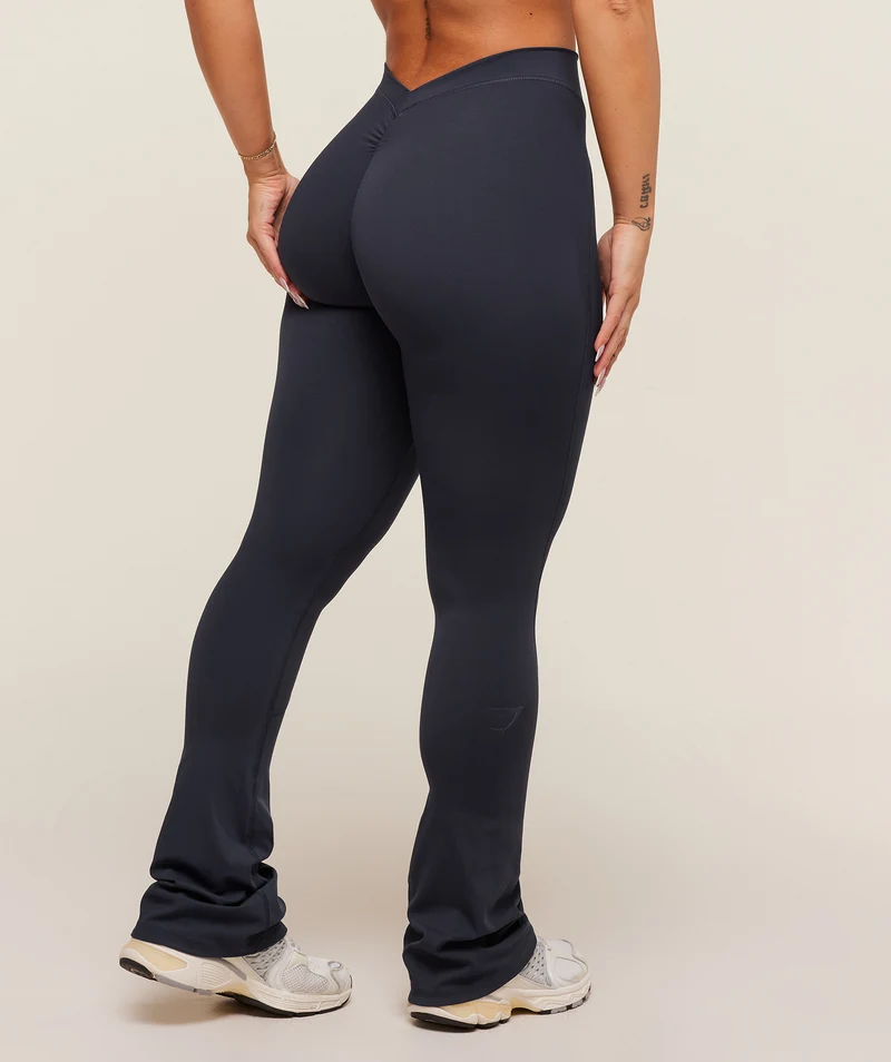 Gymshark Lifting Dipped Waistband Flared Leggings - Heavy Blue