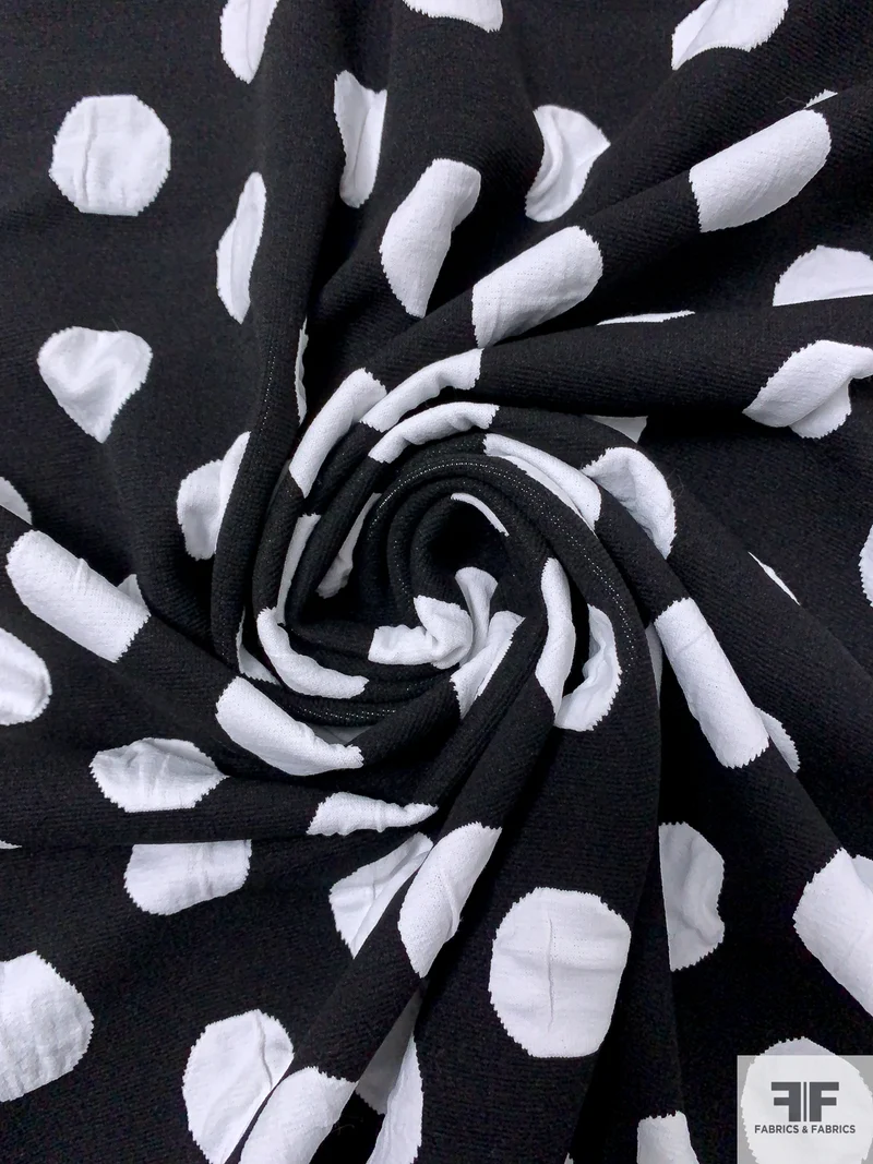Angular Circles Heavy Stretch Polyester Knit - Black / White / Taupe
