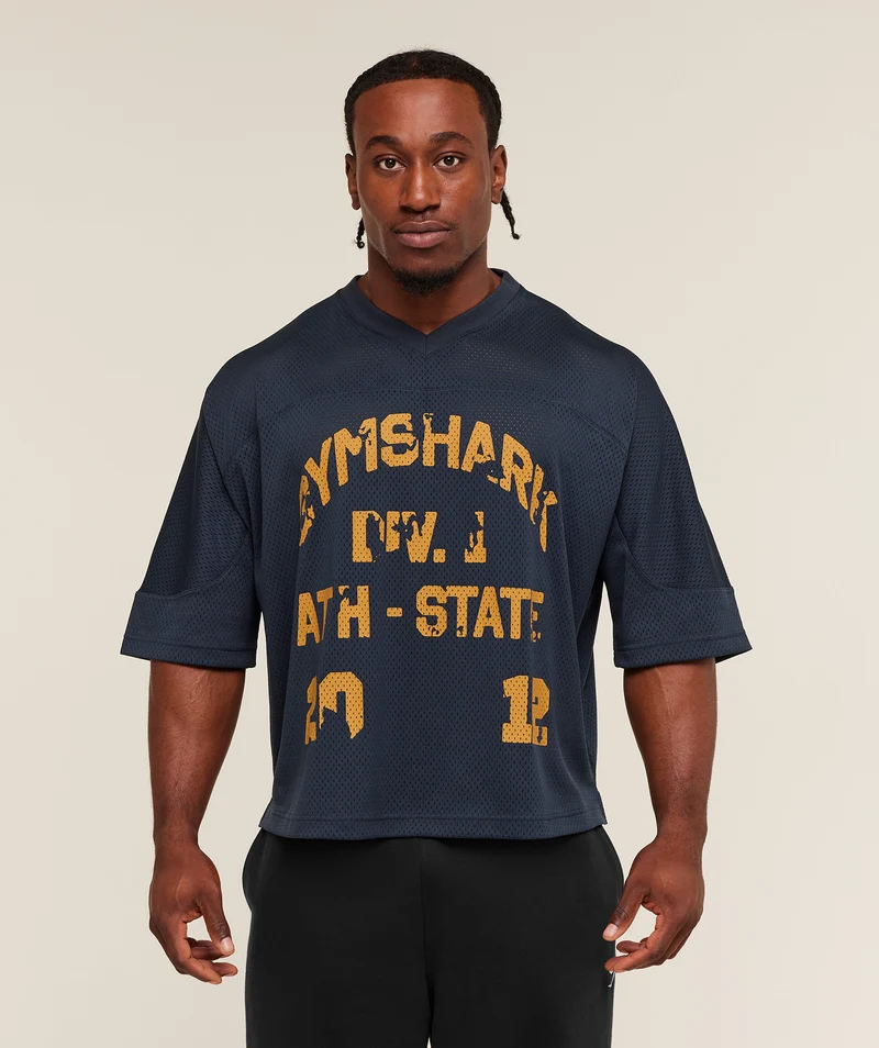 Gymshark Graphic Mesh Oversized T-Shirt - Heavy Blue