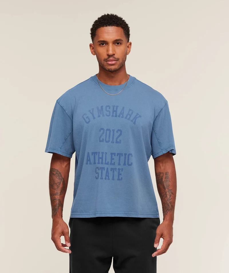 Gymshark Collegiate Washed T-Shirt - Compound Blue