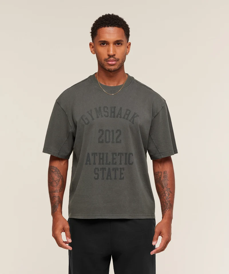 Gymshark Collegiate Washed T-Shirt - Asphalt Grey