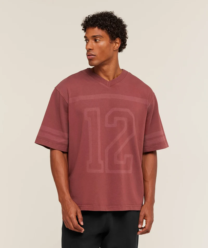 Gymshark Collegiate Washed Jersey T-Shirt - Burgundy Brown