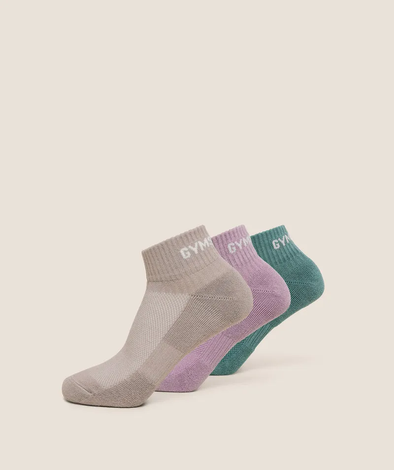 Gymshark GS Jacquard Quarter Socks 3pk - Muted Teal/Warm Lilac/Mushroom Grey