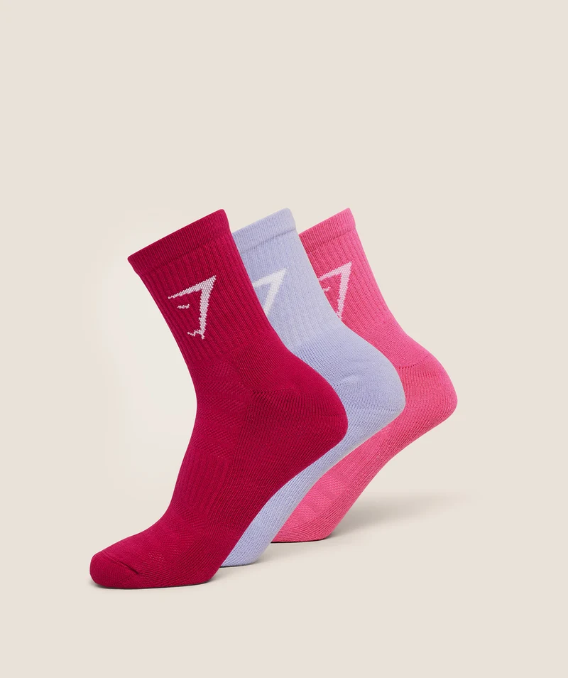 Gymshark Midi Socks 3pk - Build Pink/Energy Pink/Peri Blue