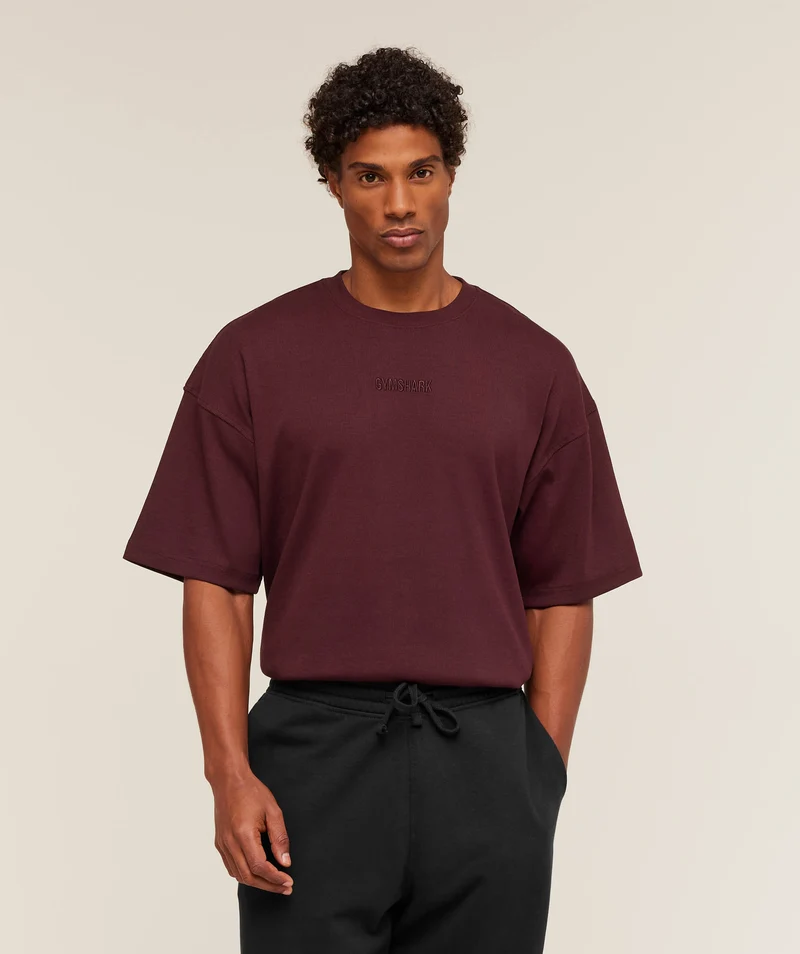 Gymshark Oversized Premium Ribbed T-Shirt - Rich Maroon