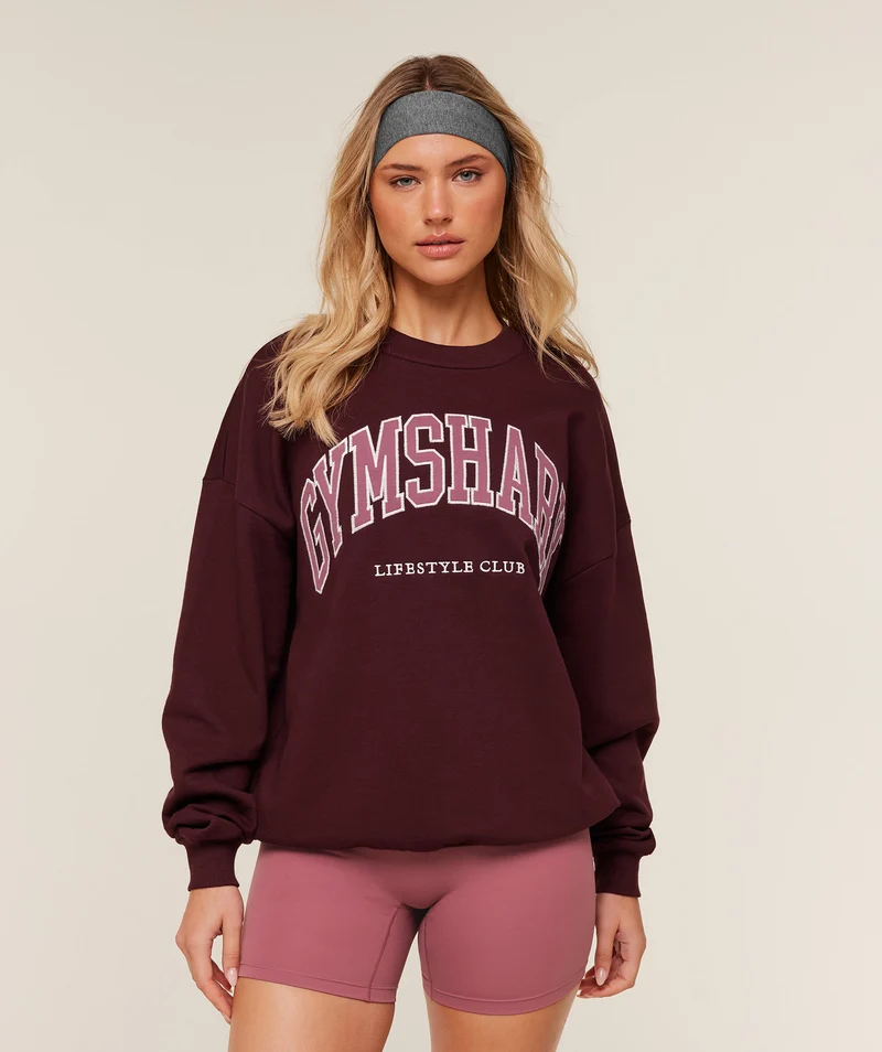 Gymshark Collegiate Graphic Crew Neck Pullover - Rich Maroon