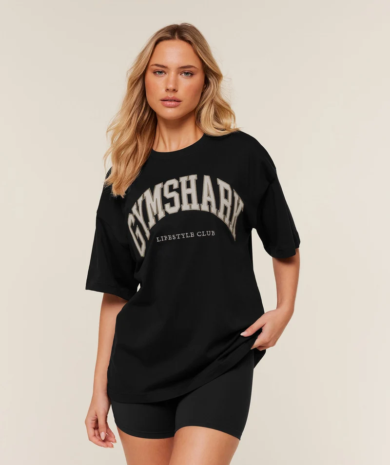 Gymshark Collegiate Graphic T-Shirt - Black/Pebble Grey