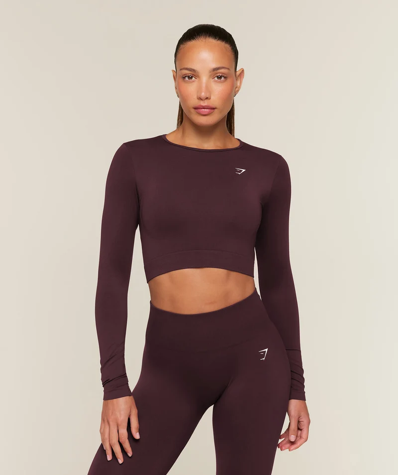 Gymshark Everyday Seamless Long Sleeve Crop Top - Cherry Purple