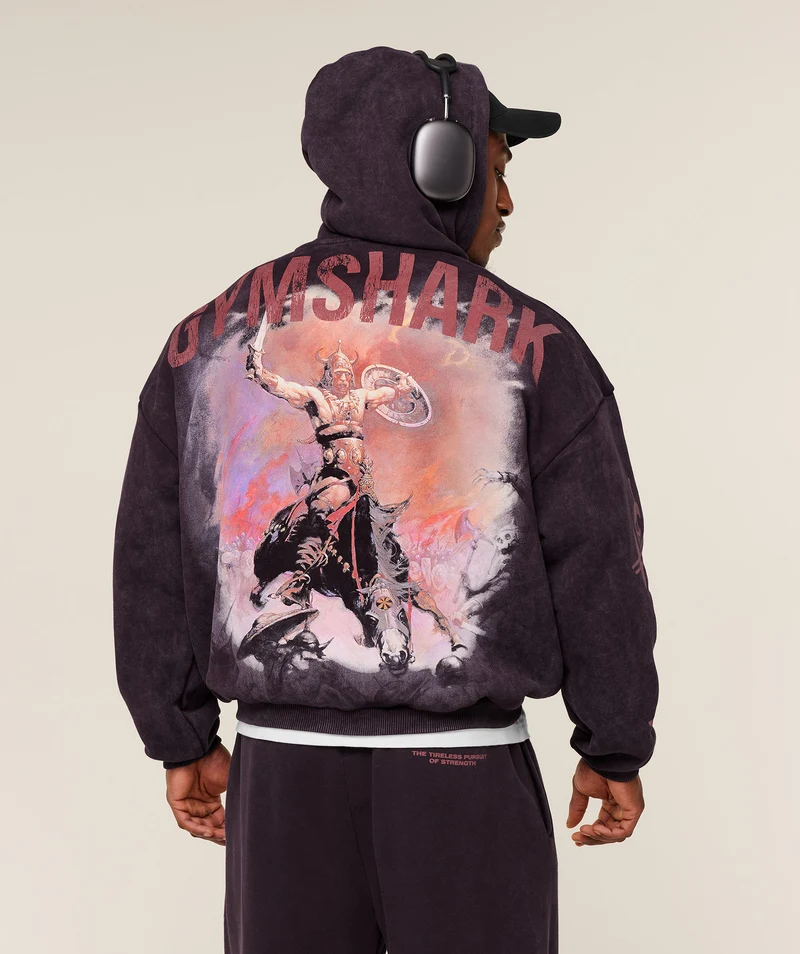 Gymshark Frazetta Graphic Hoodie - Asphalt Grey/Plum Brown