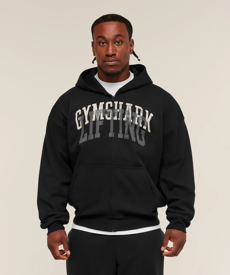 Gymshark Layered Graphic Zip Up Hoodie - Black