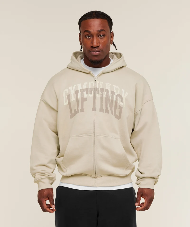 Gymshark Layered Graphic Zip Up Hoodie - Pebble Grey