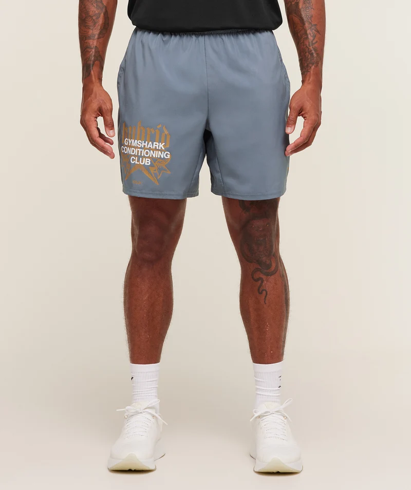 Gymshark Hybrid Graphic 7" Short - Iron Blue