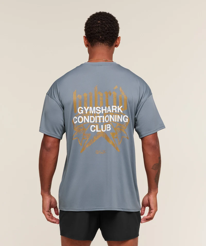 Gymshark Hybrid Graphic T-Shirt - Iron Blue