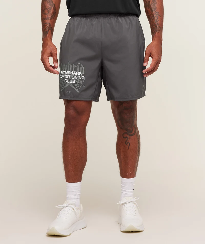 Gymshark Hybrid Graphic 7" Short - Onyx Grey
