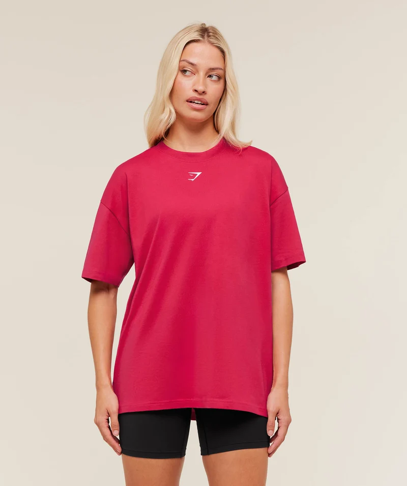 Gymshark Trace Graphic Oversized T-Shirt - Build Pink