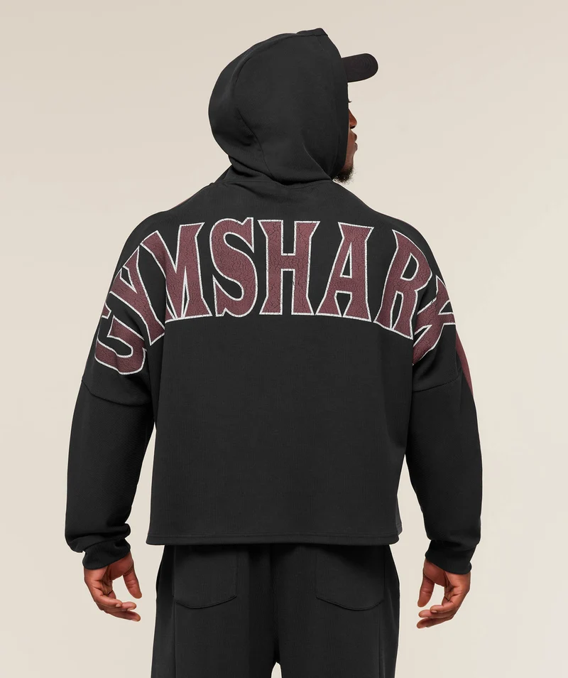 Gymshark Bodybuilding Zip Up Hoodie - Black/Burgundy Brown