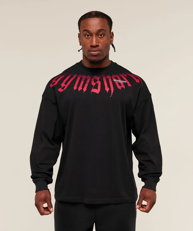 Gymshark Fade Graphic Long Sleeve T-Shirt - Black