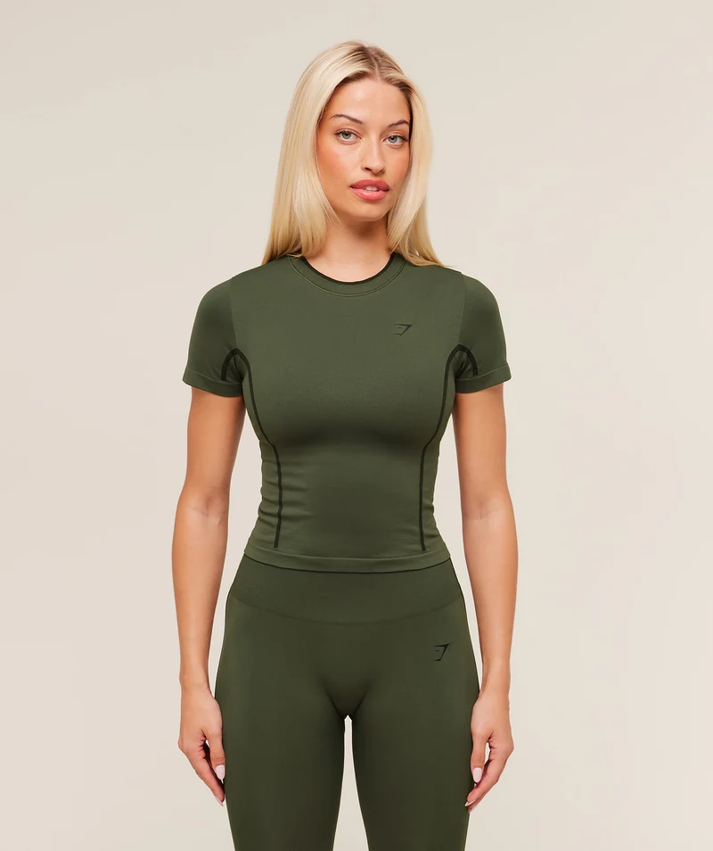 Gymshark Everyday Seamless Contrast Tee - Winter Olive/Black