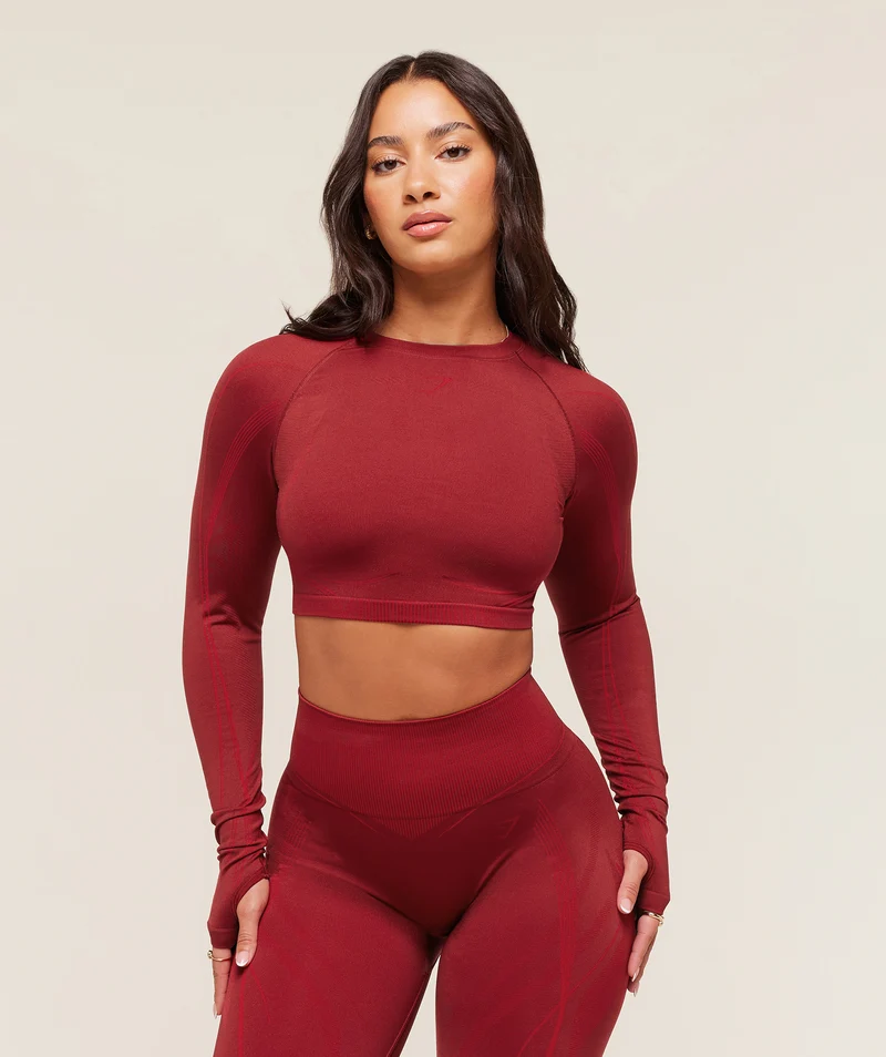 Gymshark x Analis Seamless Long Sleeve Crop Top - Reps Red/Carmine Red