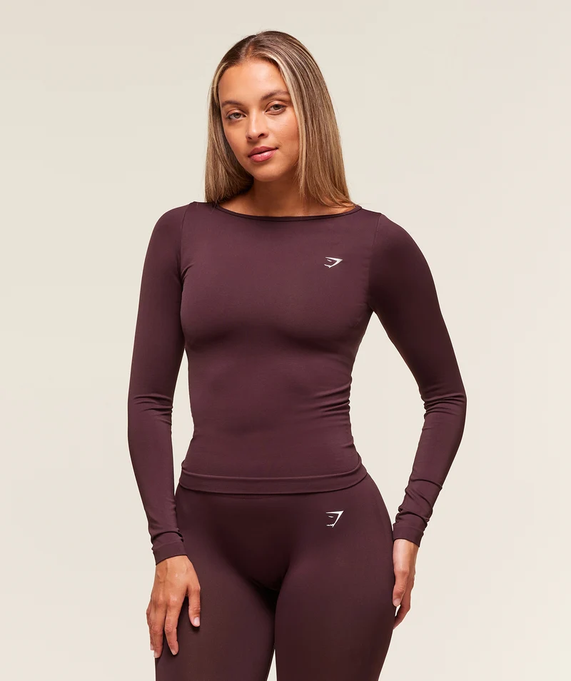 Gymshark Everyday Seamless Wide Neck Long Sleeve Top - Cherry Purple